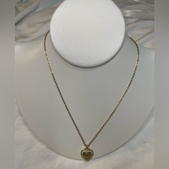 Christian Dior Gold Tone Heart Rhinestone Necklace 💛 - Picture 1 of 5
